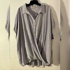 Como Blu Plus Blue/White Striped Cross-Hem Blouse